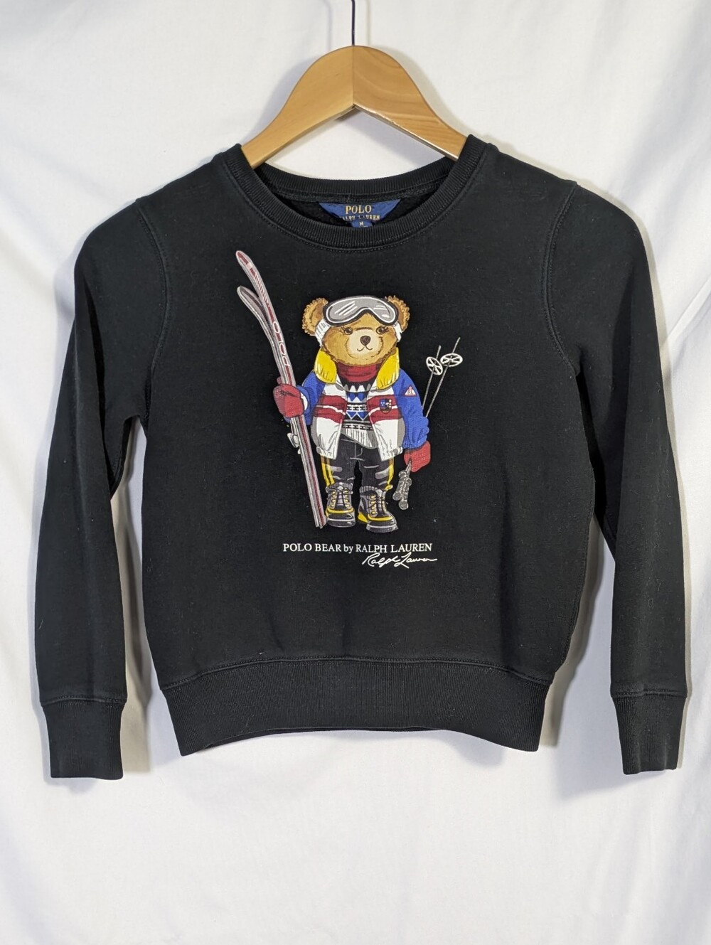 POLO Ralph Lauren Girls Black Graphic Ski Bear Sweatshirt Sz 8-10